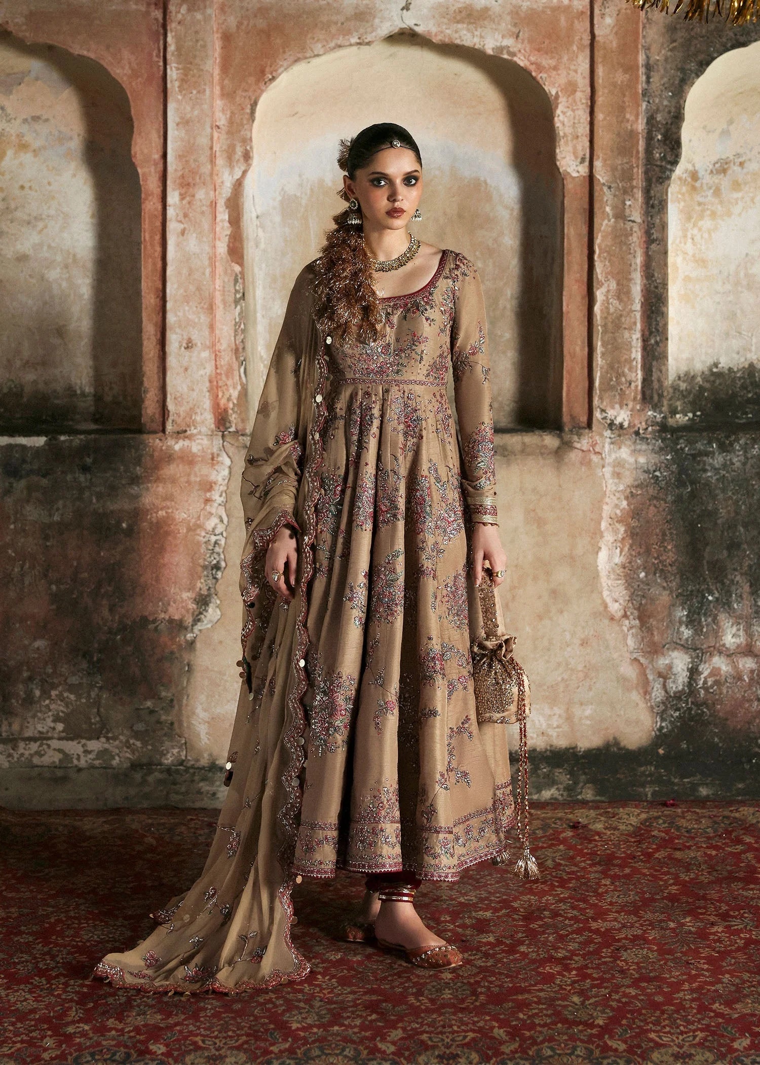 Mahvash pakistani fashion outfit in beige tones.