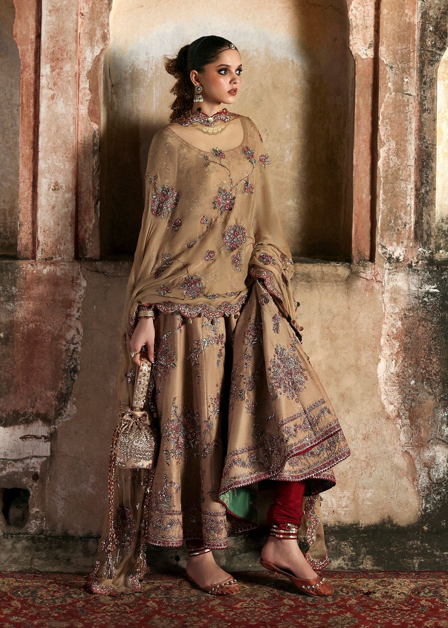 Mahvash pakistani fashion outfit in beige tones.