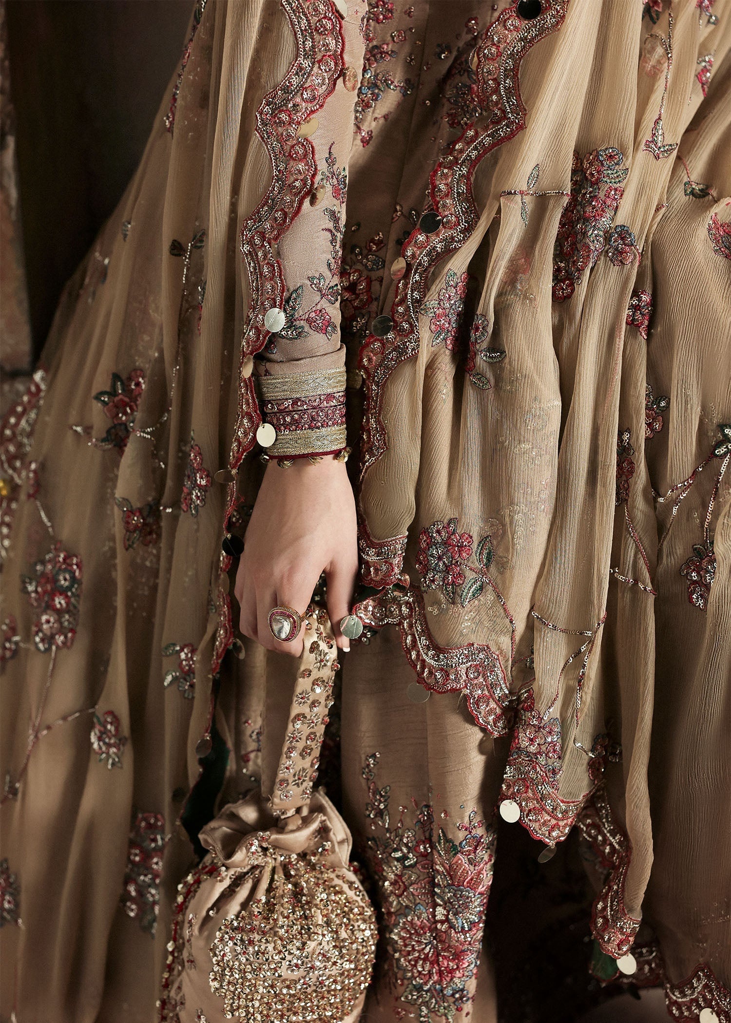Mahvash pakistani fashion outfit in beige tones.
