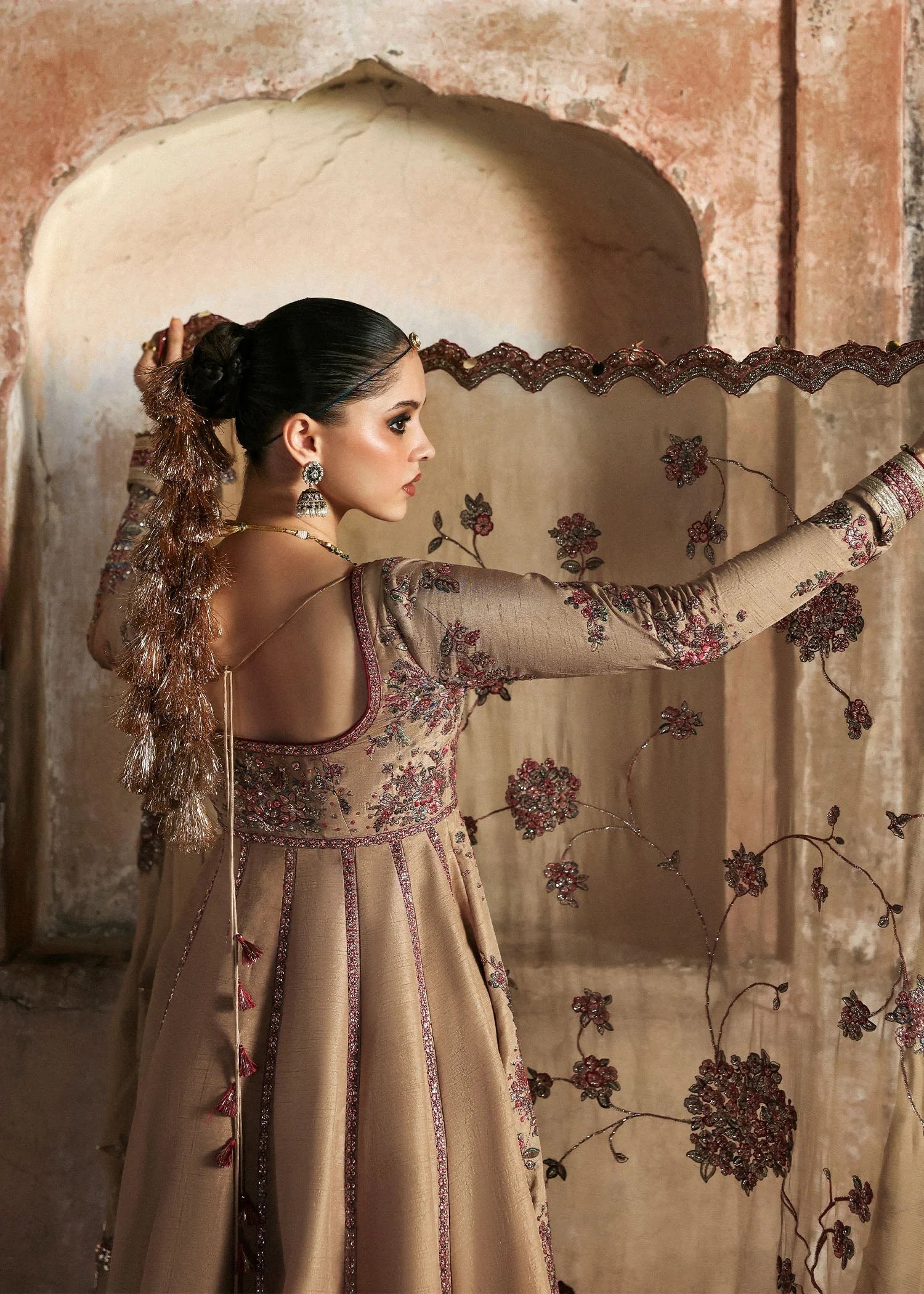 Mahvash pakistani fashion outfit in beige tones.