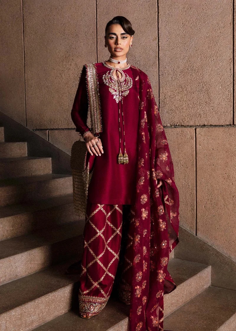 Merlot pakistani fashion outfit in burgundy, gold, pink, maroon…
