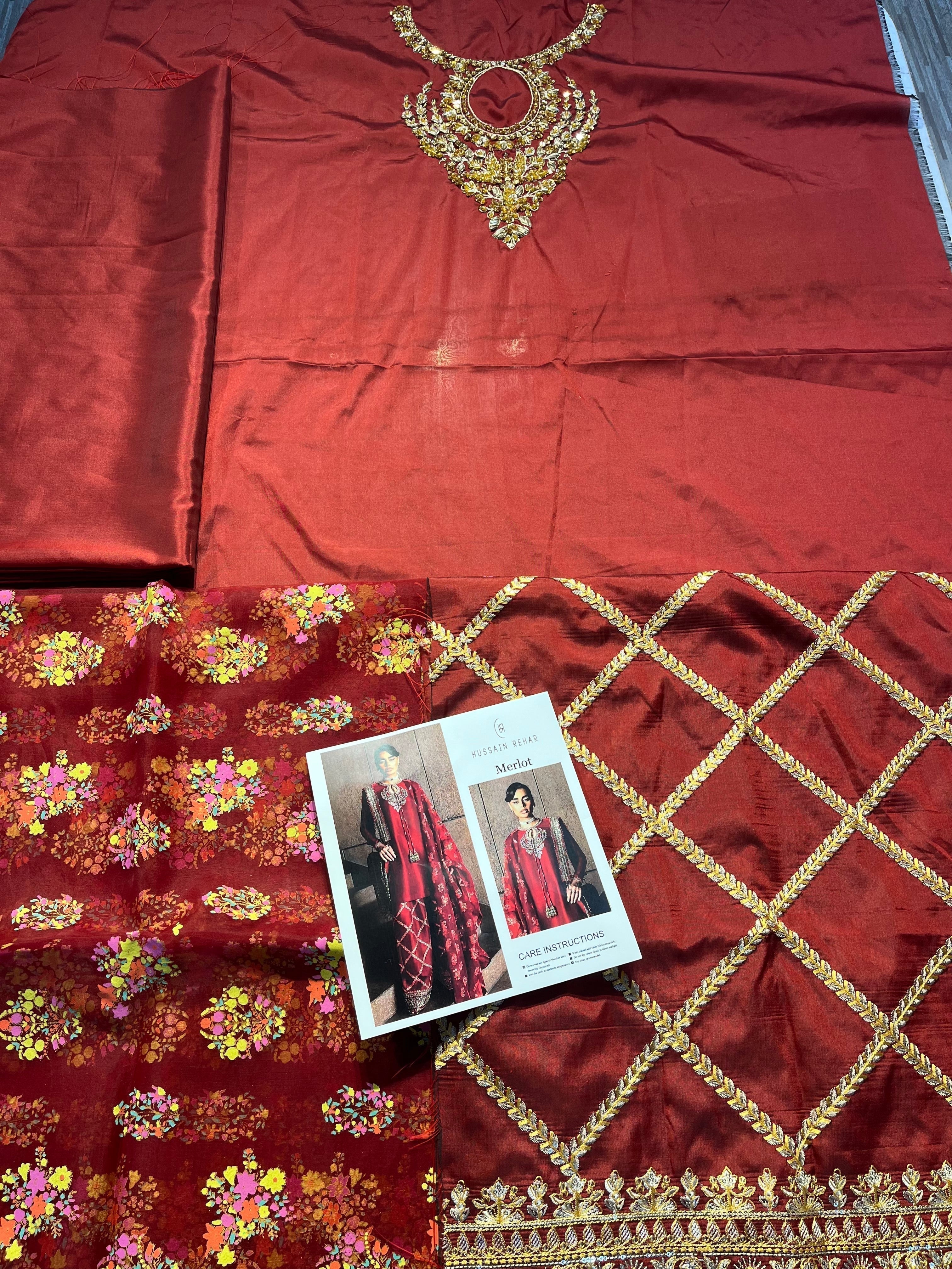 Merlot pakistani fashion outfit in burgundy, gold, pink, maroon…