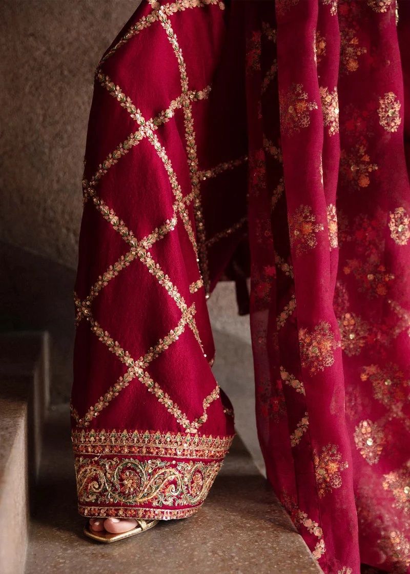 Merlot pakistani fashion outfit in burgundy, gold, pink, maroon…