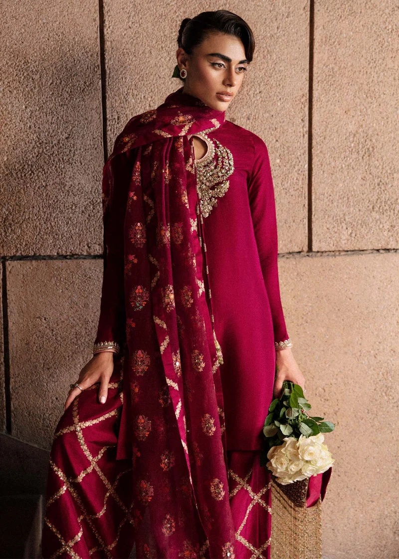 Merlot pakistani fashion outfit in burgundy, gold, pink, maroon…