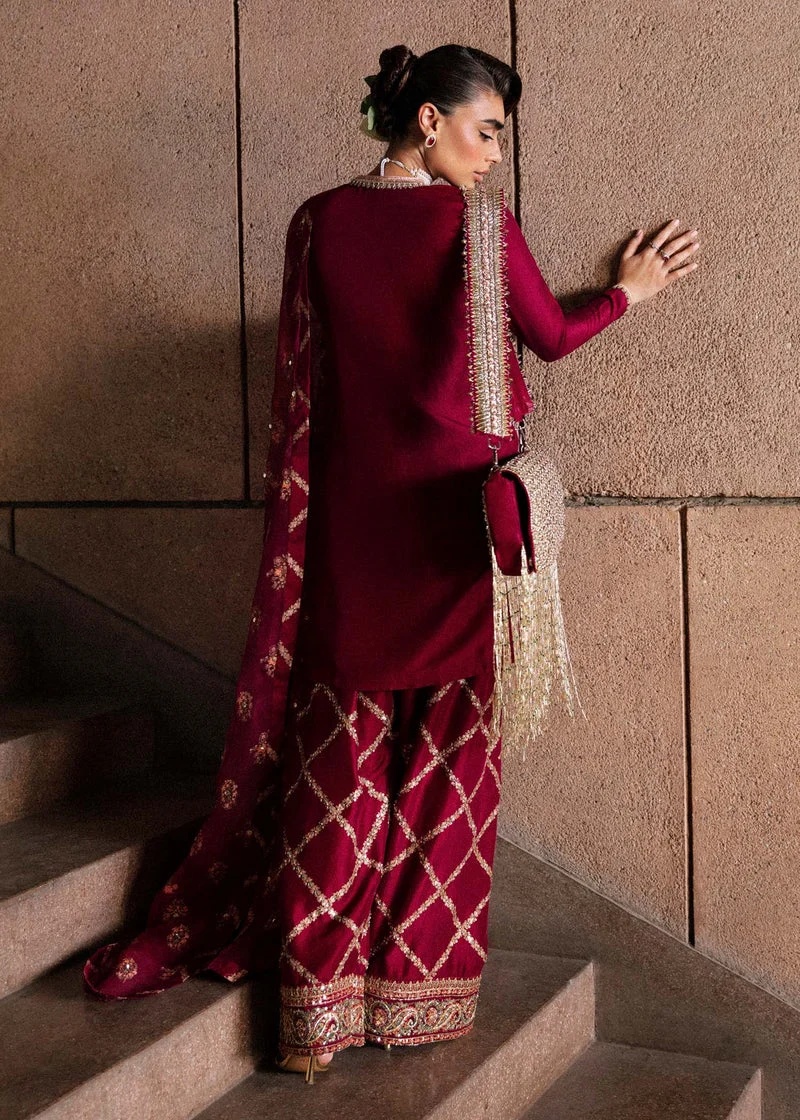 Merlot pakistani fashion outfit in burgundy, gold, pink, maroon…