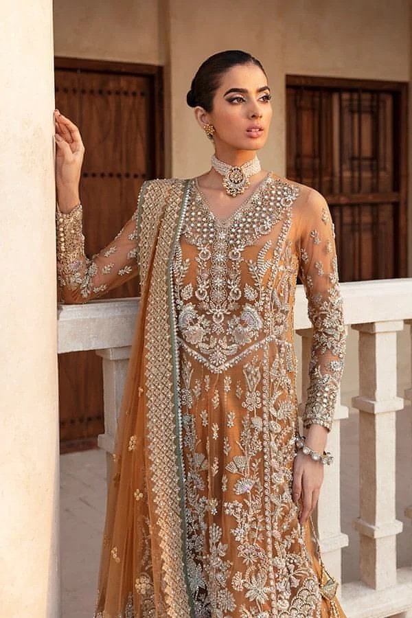 NAIRA pakistani fashion outfit in pink, lilac, rust tones.