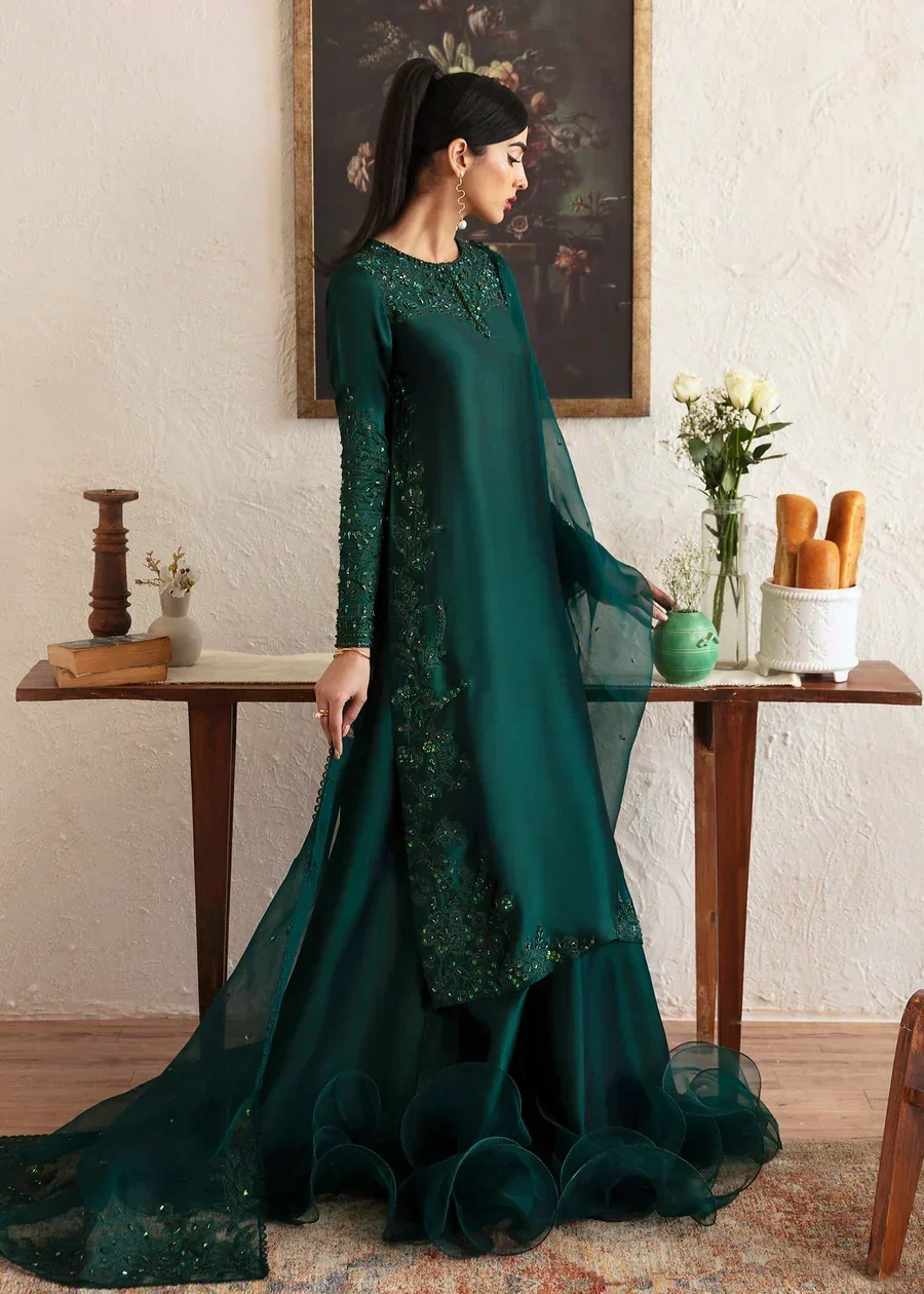 NEVA pakistani fashion outfit in green tones.