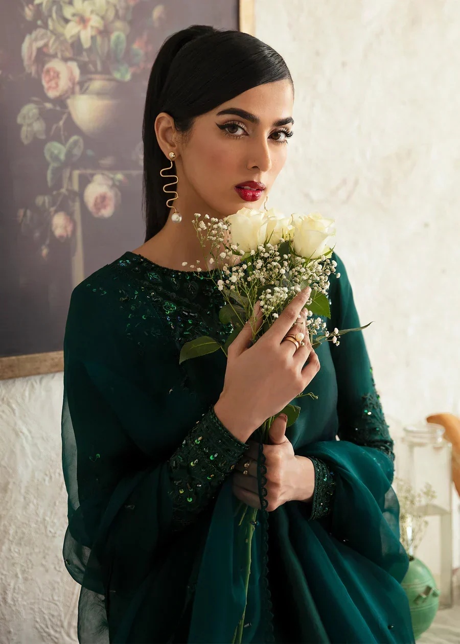 NEVA pakistani fashion outfit in green tones.