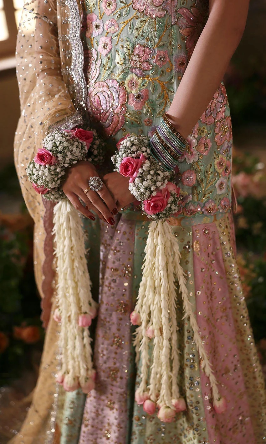 Rosebud pakistani fashion outfit with coordinated formal styling.