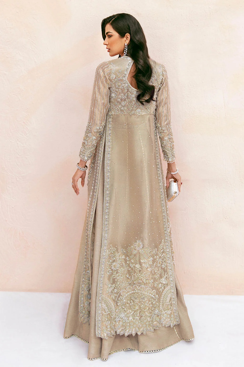 SAPIA pakistani fashion outfit in gold, silver tones.