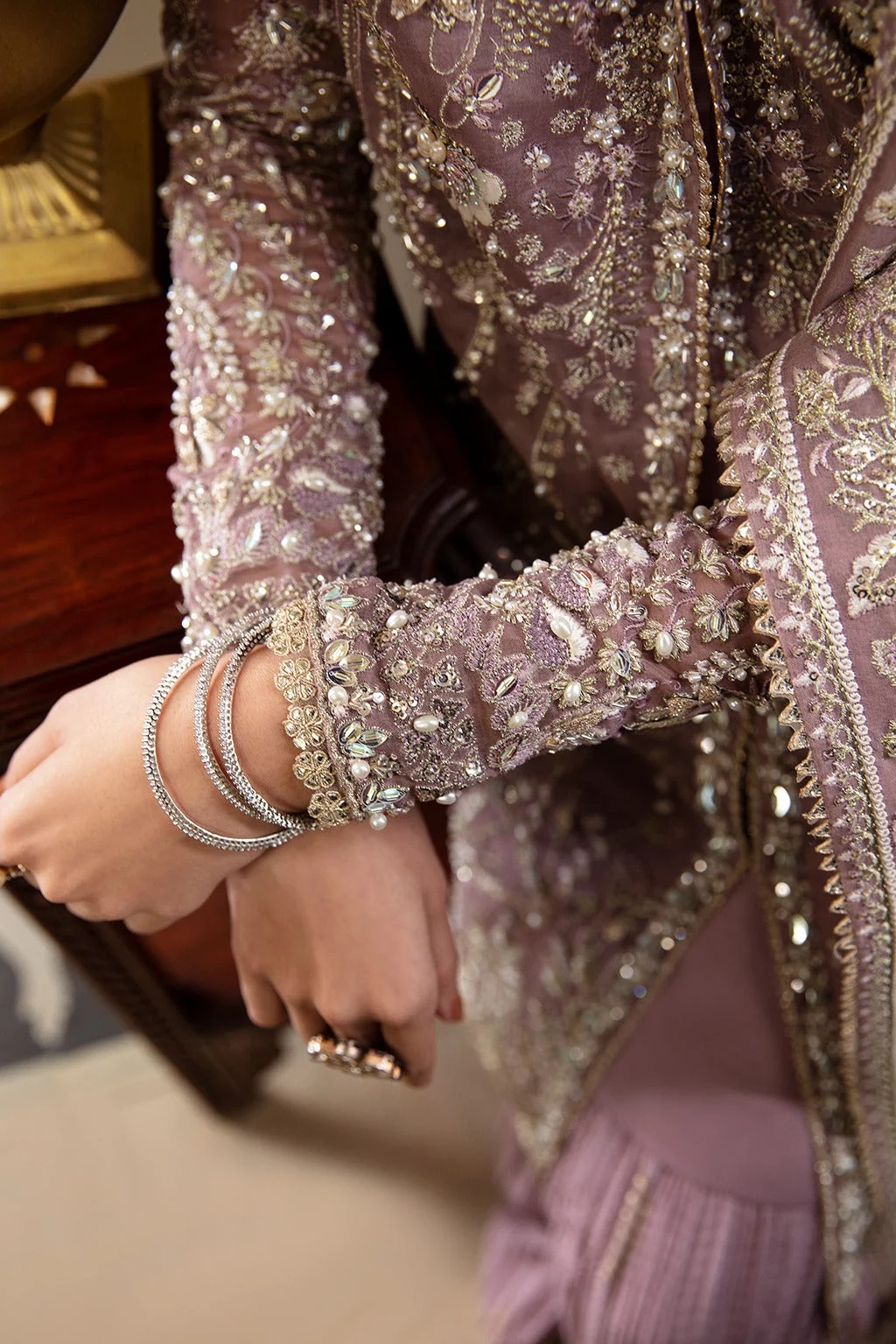 SEHR Pakistani fashion outfit in mauve tones.