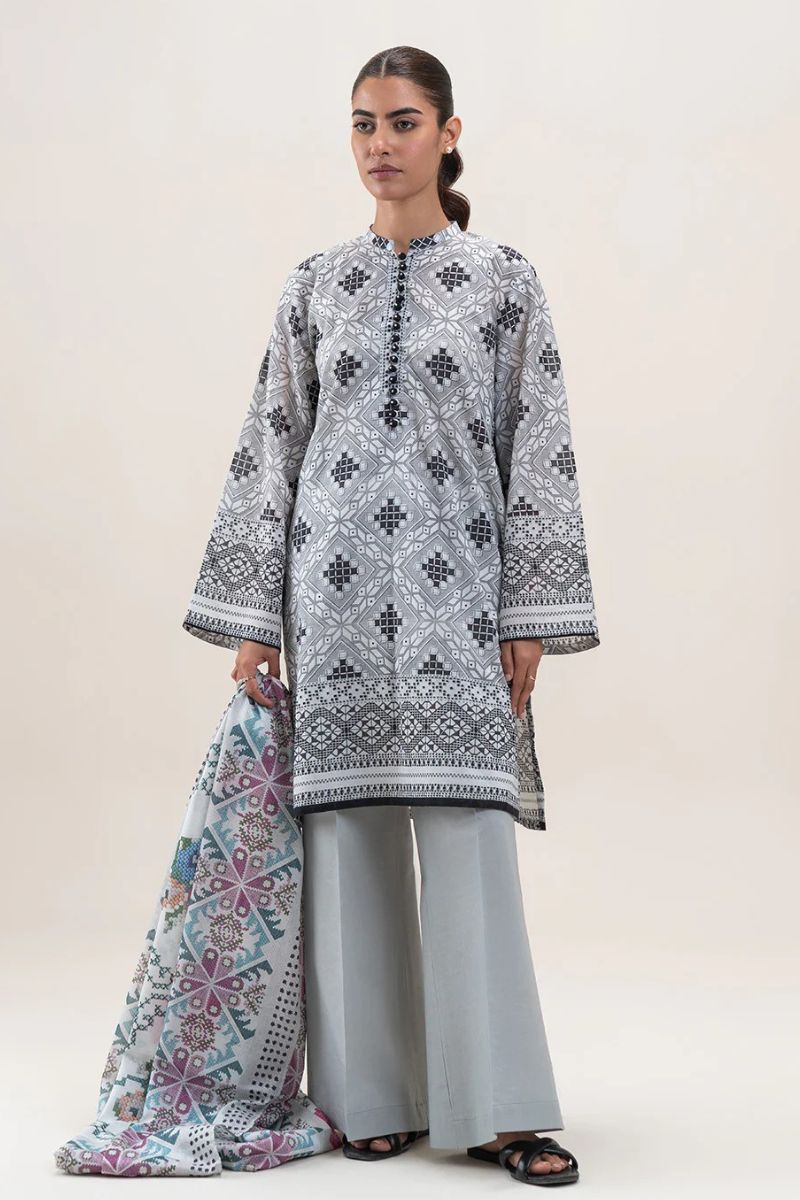 Beechtree Original - 3 Piece Print Lawn Suit-royal Garden (Stitched)