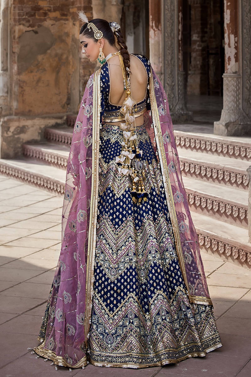 SHAHTAJ pakistani fashion outfit in blue tones.