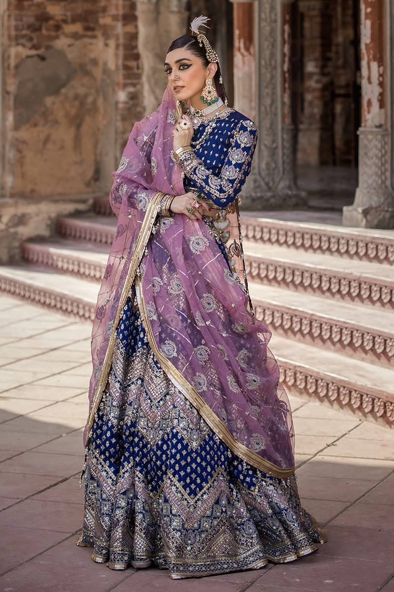 SHAHTAJ pakistani fashion outfit in blue tones.