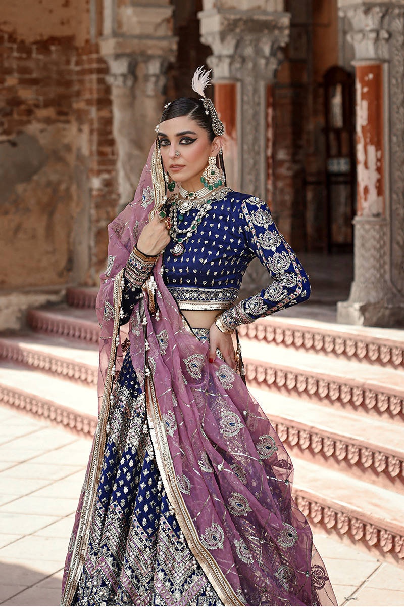 SHAHTAJ pakistani fashion outfit in blue tones.