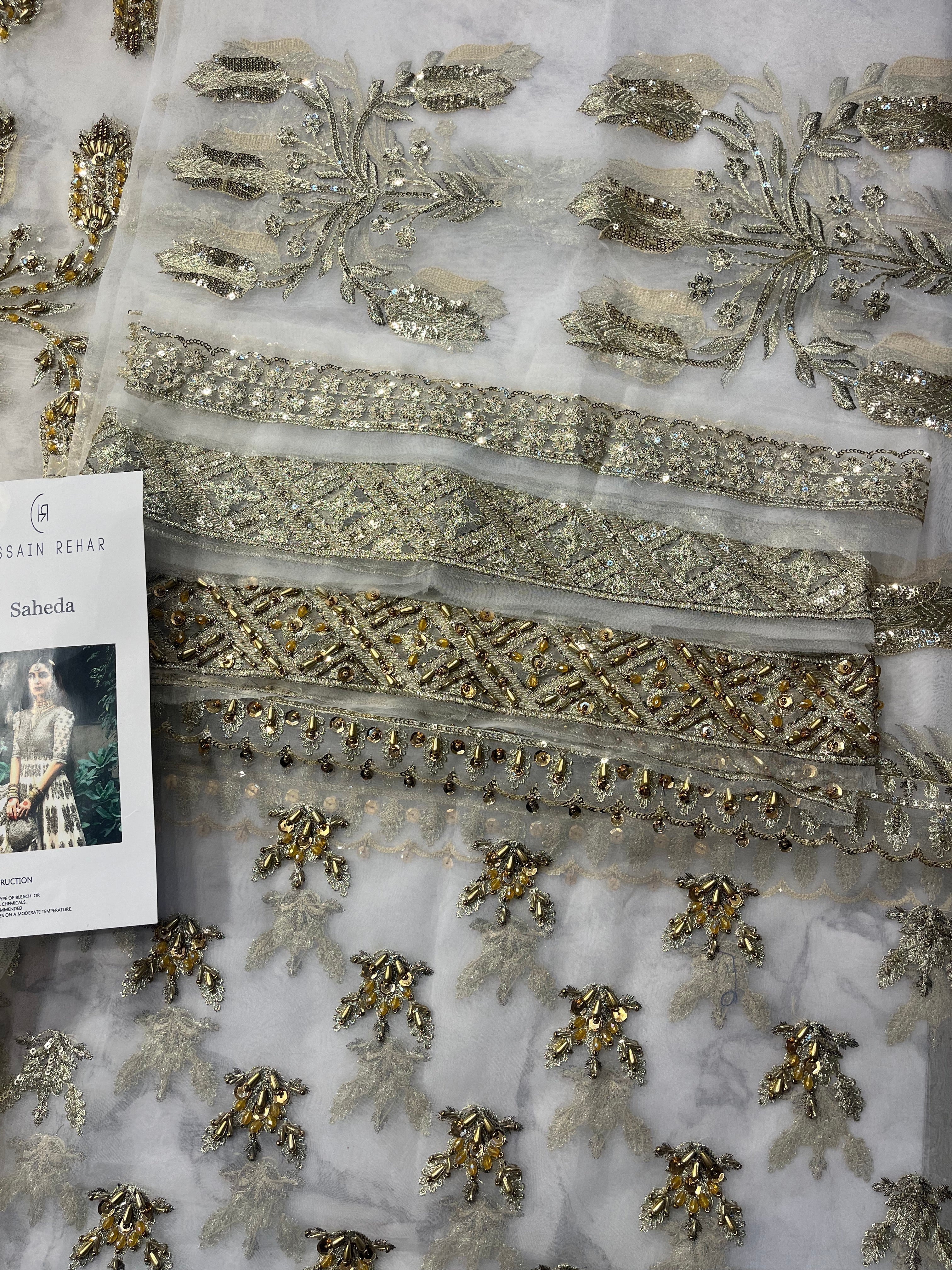 Saheda pakistani fashion outfit in ivory tones.