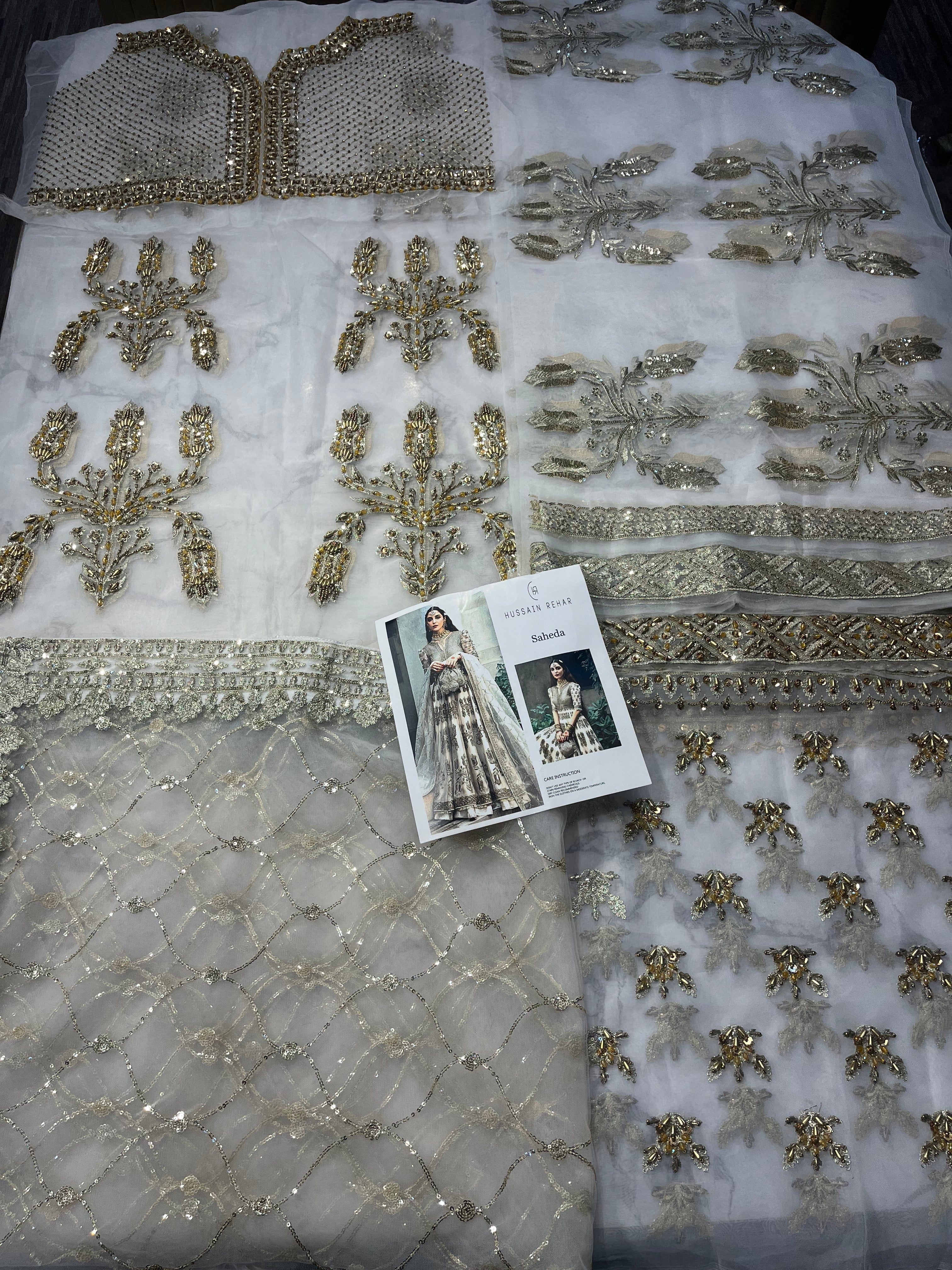 Saheda pakistani fashion outfit in ivory tones.
