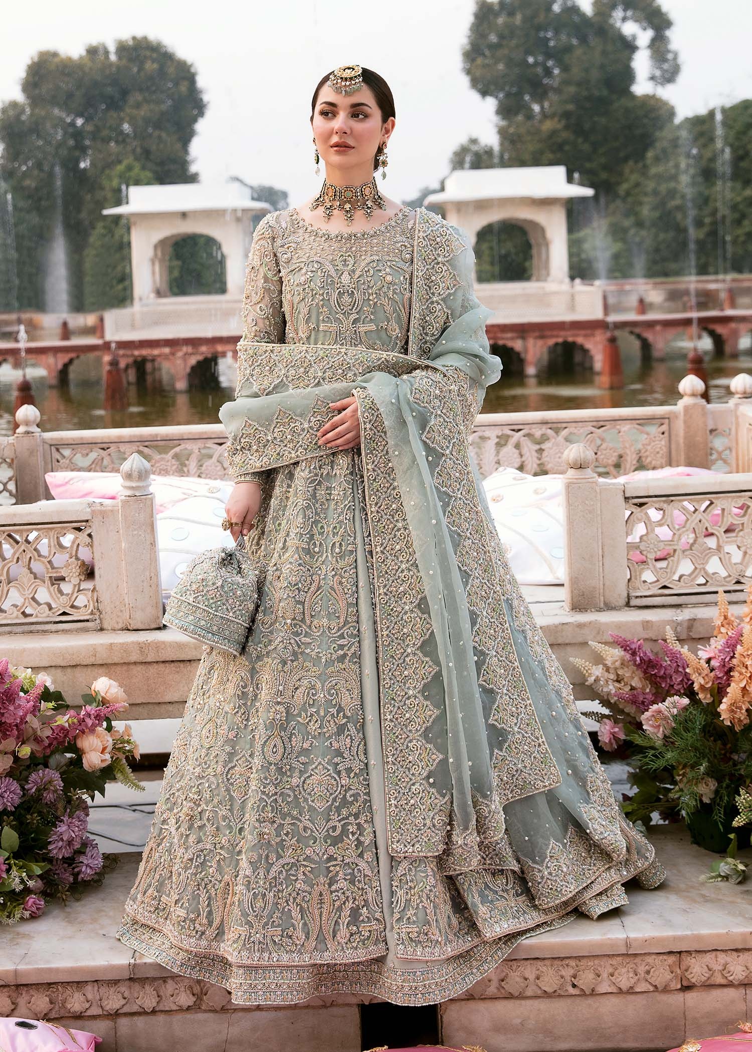 Saleha Pakistani fashion outfit in blue tones.