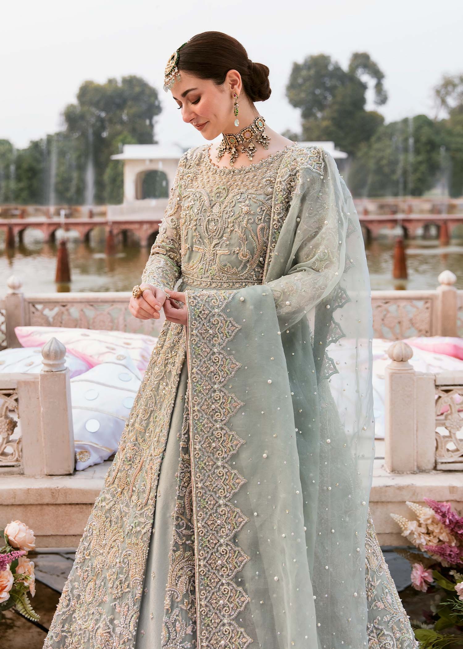 Saleha Pakistani fashion outfit in blue tones.