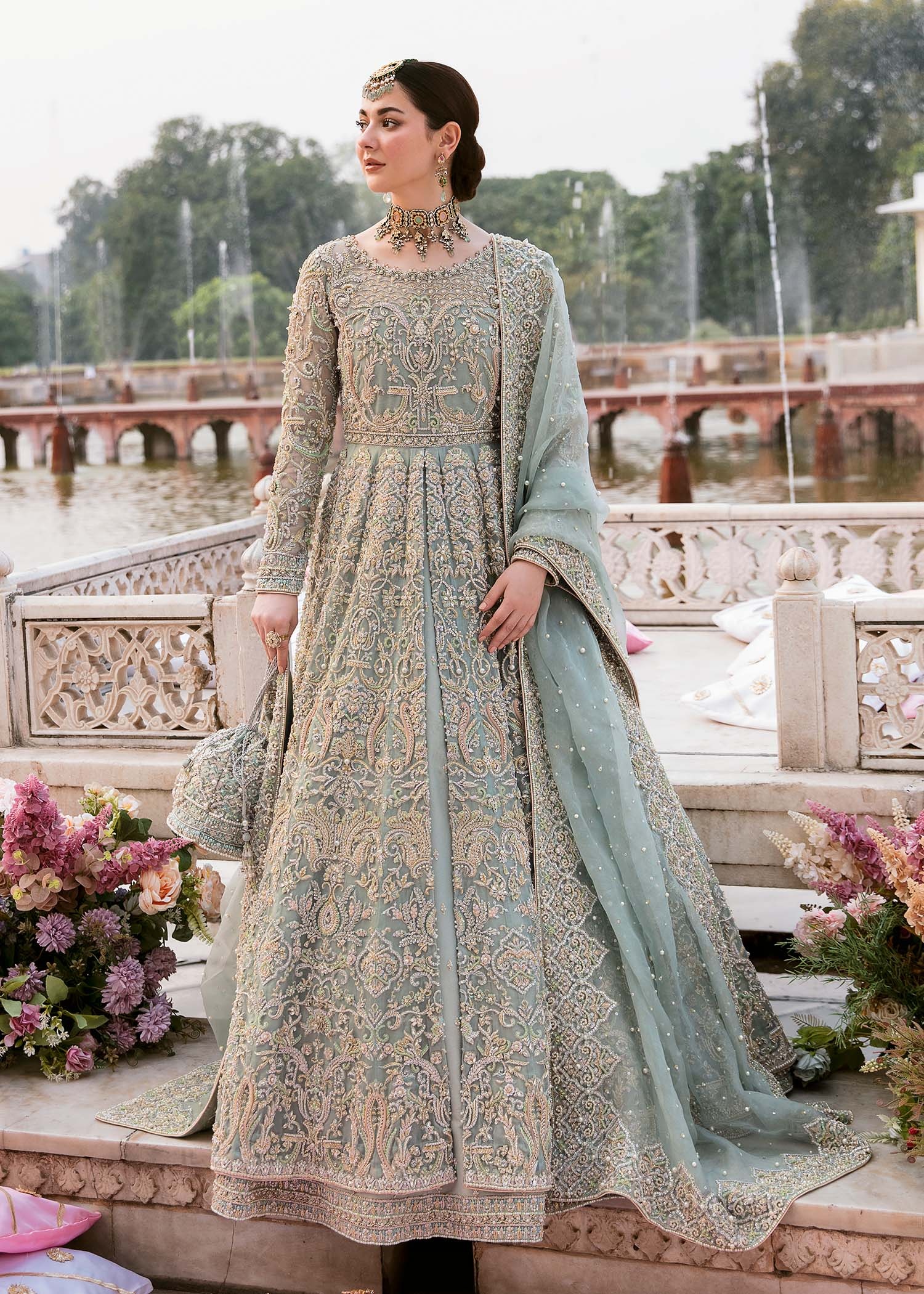 Saleha Pakistani fashion outfit in blue tones.