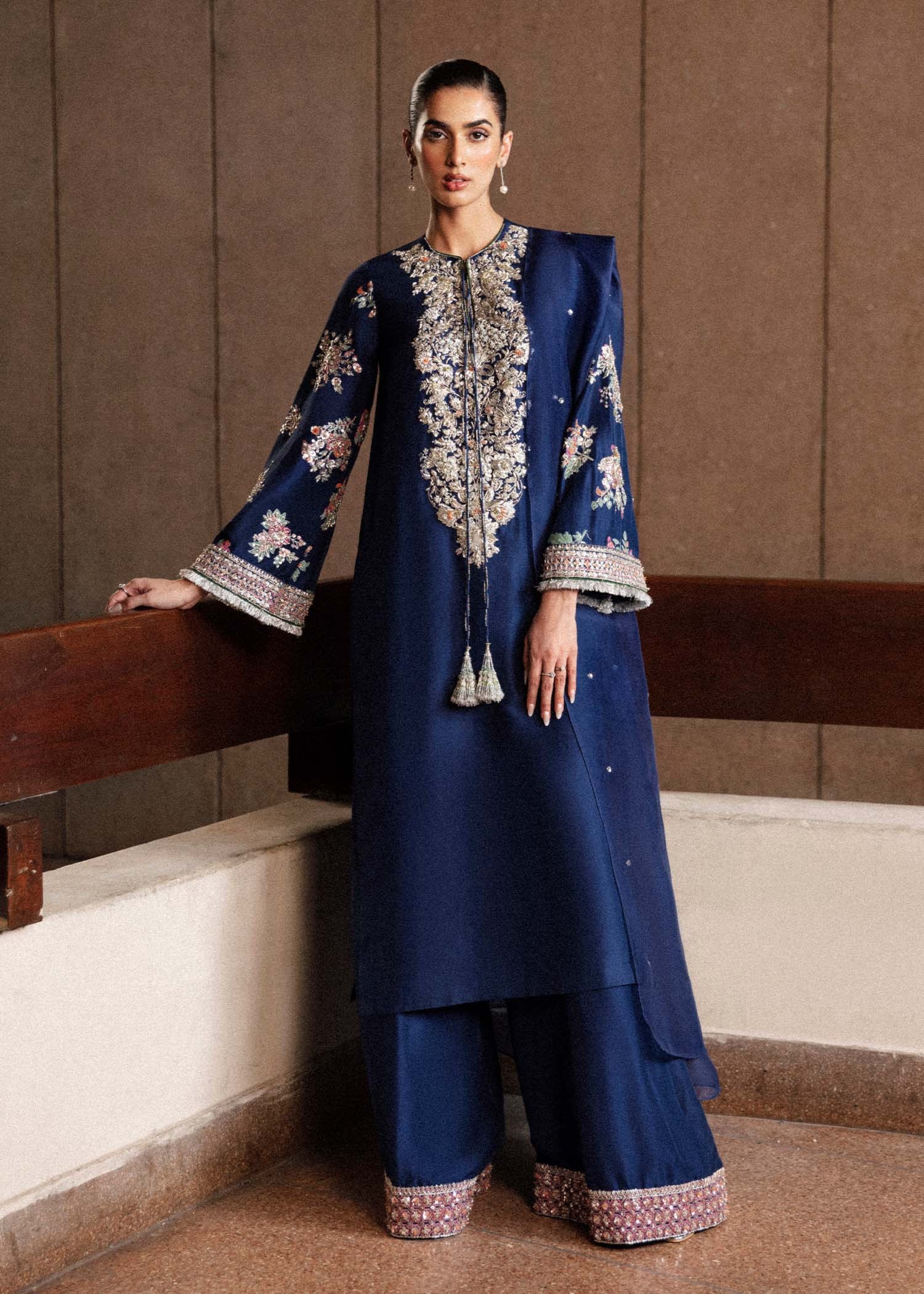 Saxe Pakistani fashion outfit in blue, navy, orange, pink, red…