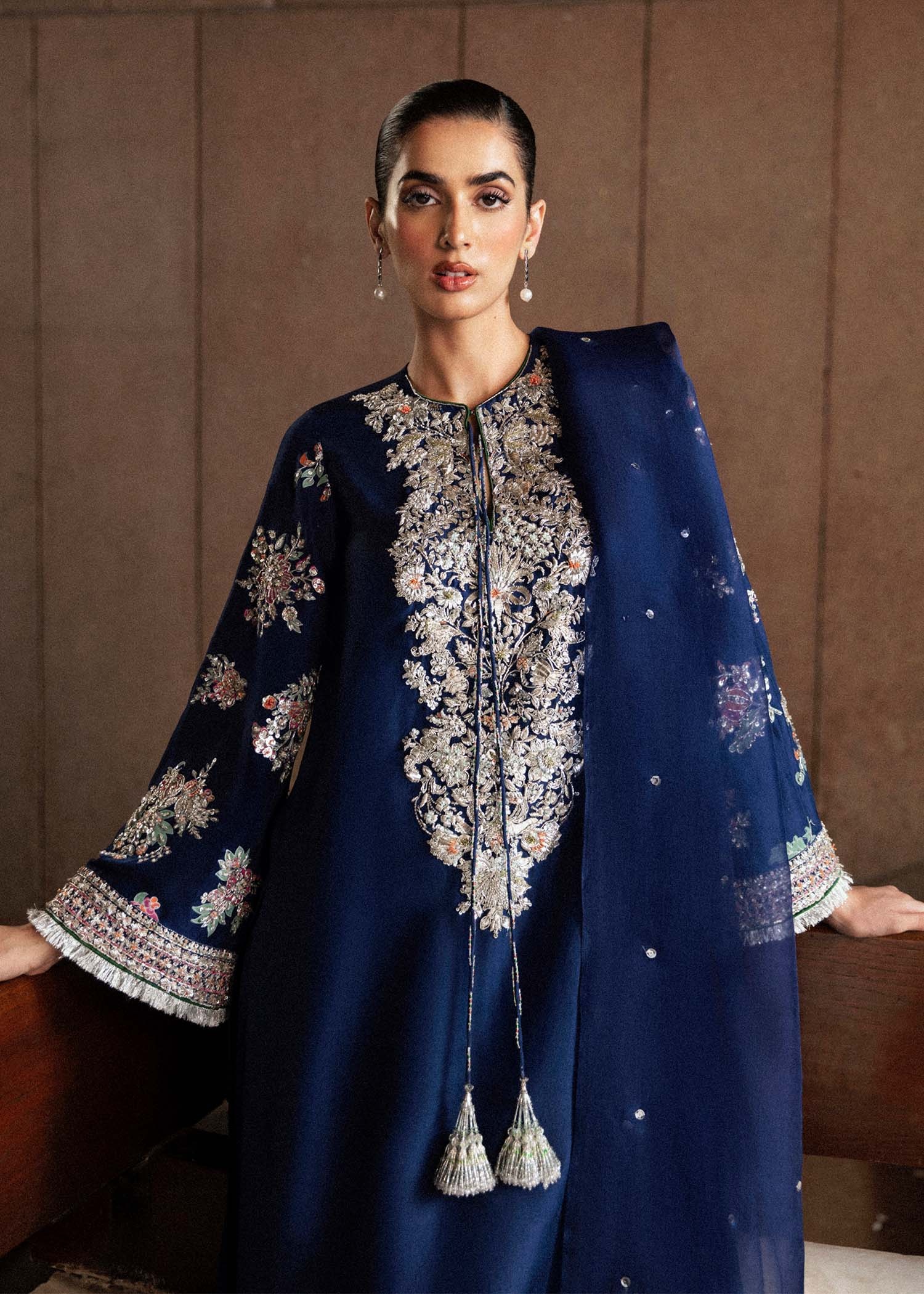 Saxe Pakistani fashion outfit in blue, navy, orange, pink, red…