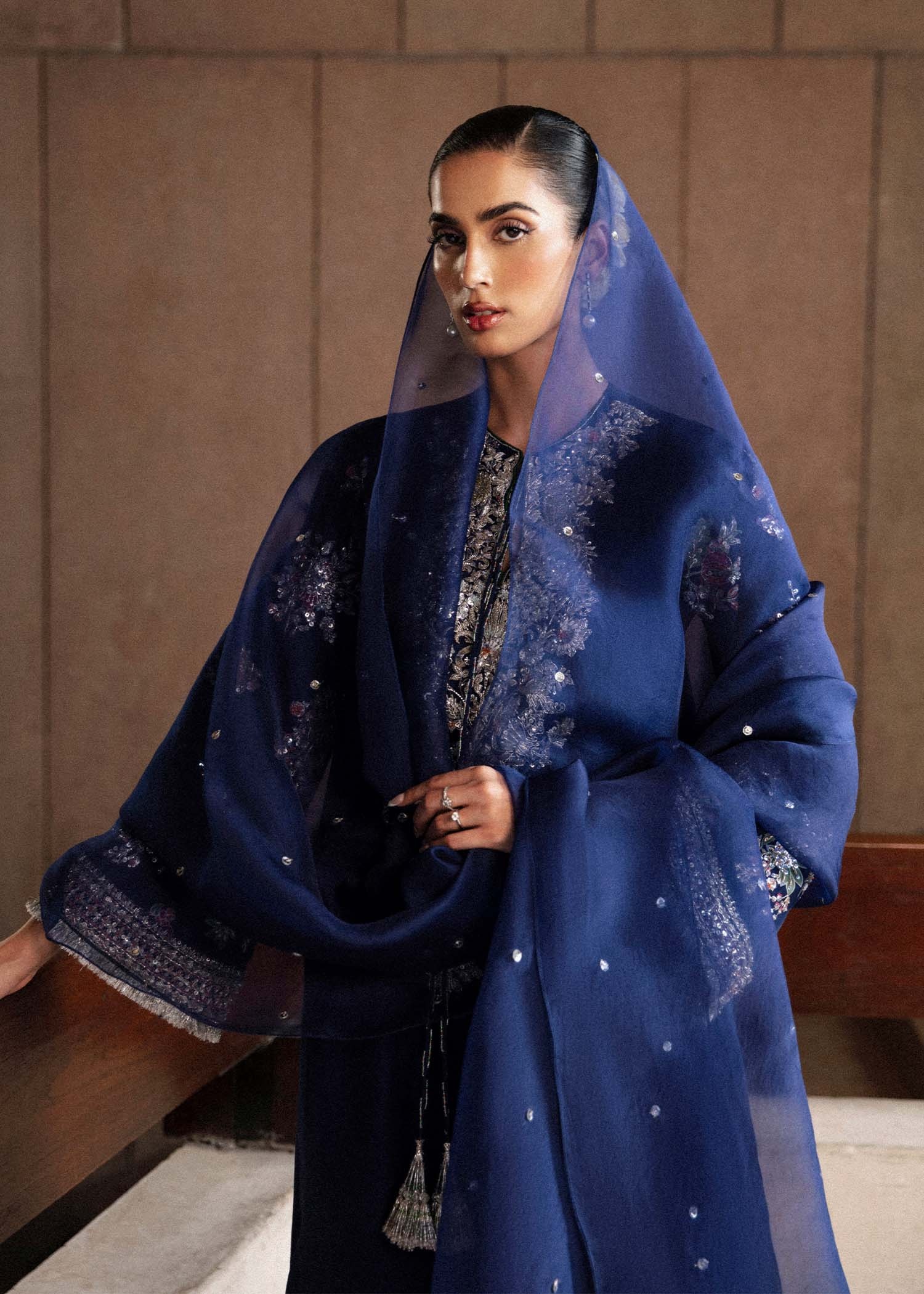 Saxe Pakistani fashion outfit in blue, navy, orange, pink, red…