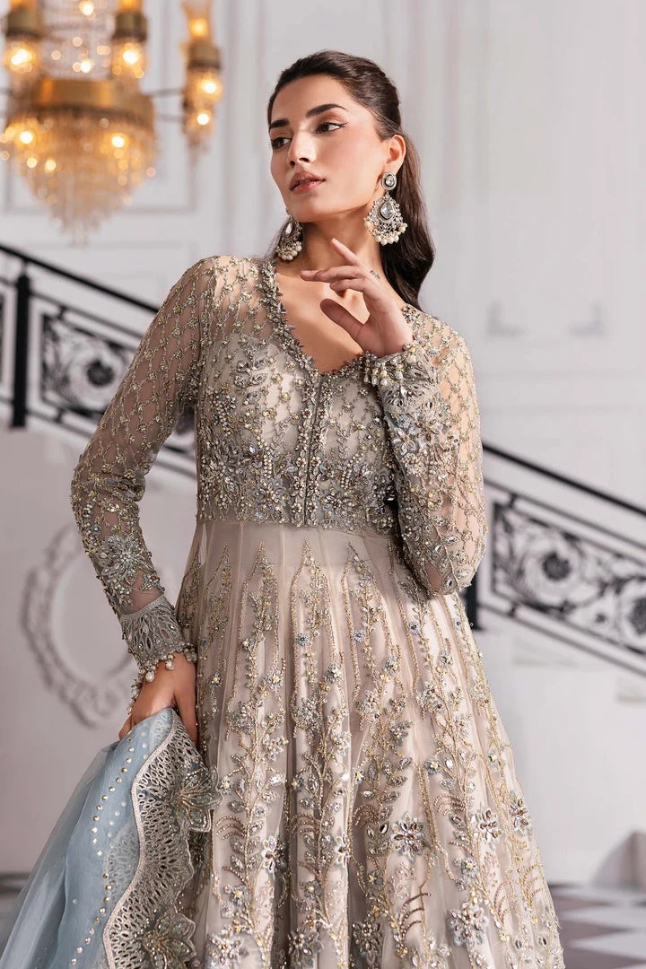 Serene pakistani fashion outfit with coordinated formal styling.
