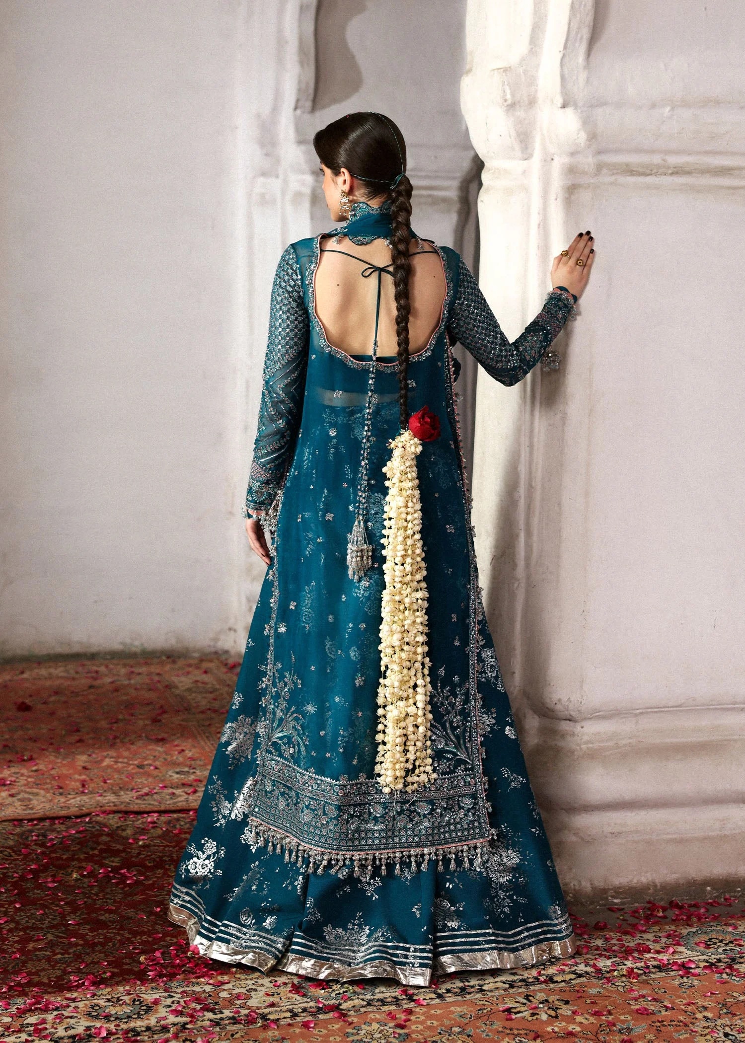 Zebunisa Pakistani fashion outfit in teal tones.