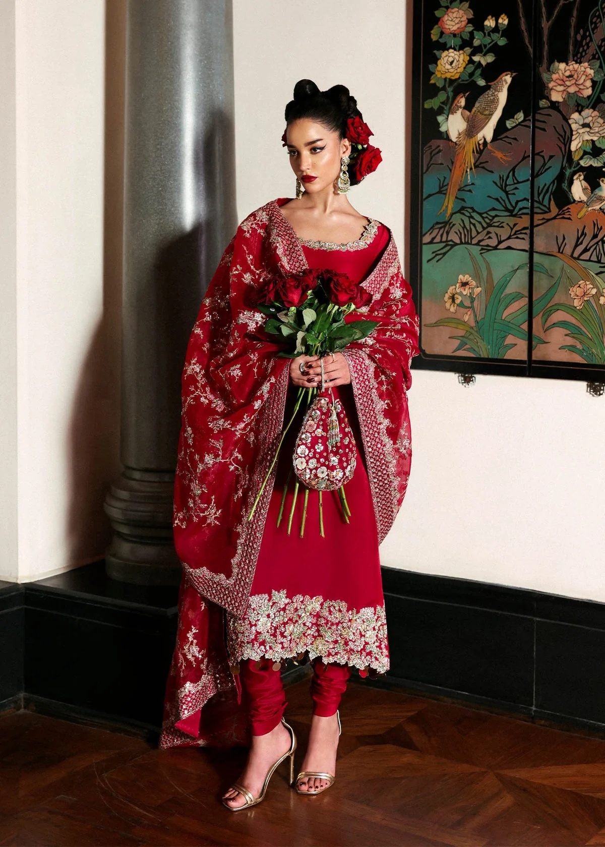 Zephira Pakistani fashion outfit in red tones.