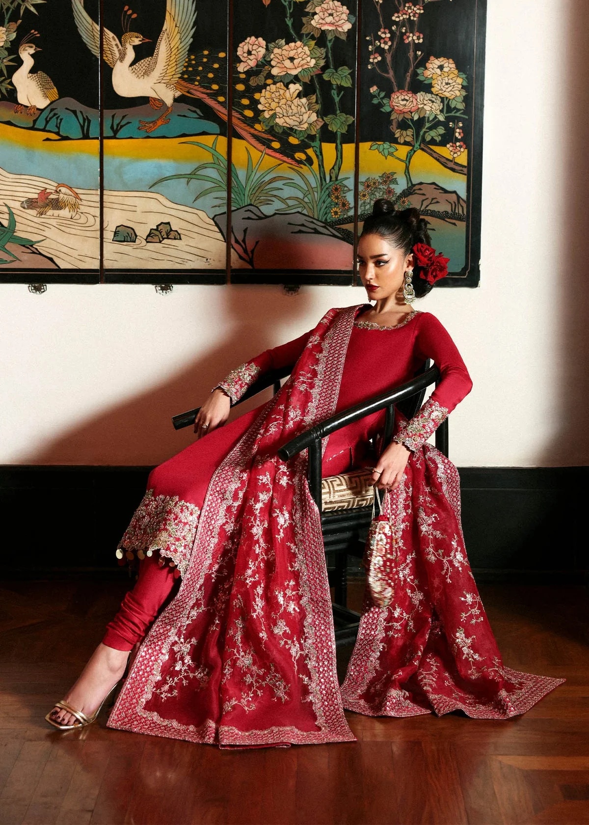 Zephira Pakistani fashion outfit in red tones.