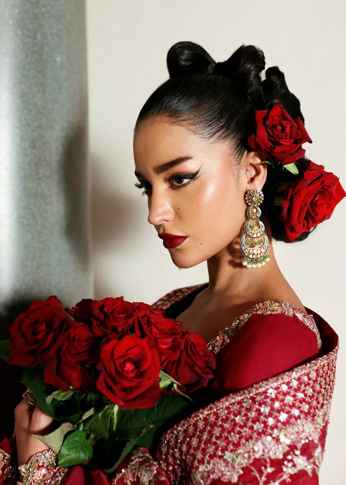 Zephira Pakistani fashion outfit in red tones.