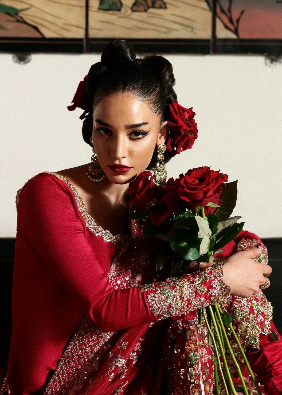Zephira Pakistani fashion outfit in red tones.